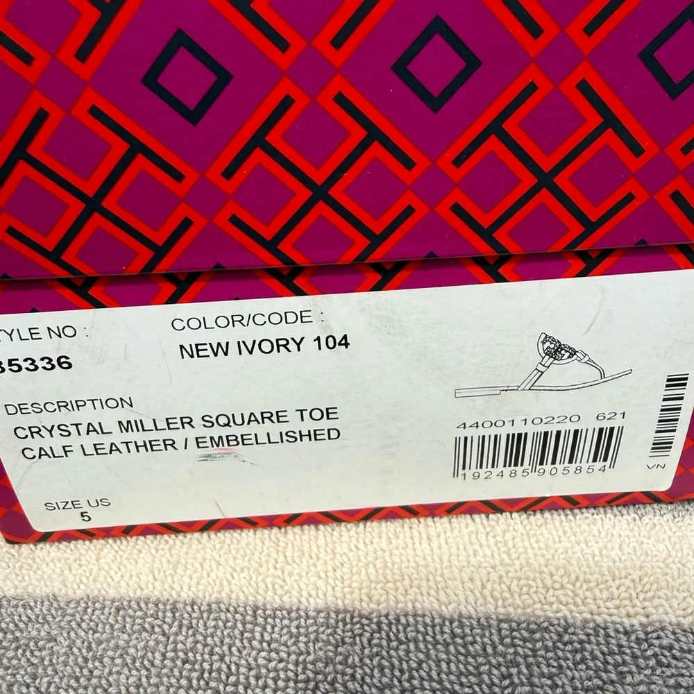 SALE Tory Burch Ivory, Crystal Square Toe, Size 5, New without tag